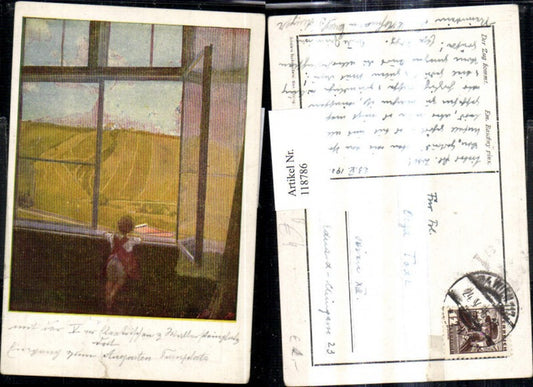 118786,Künstler Ak Em. Baschny Der Zug kommt Kind a. Fenster