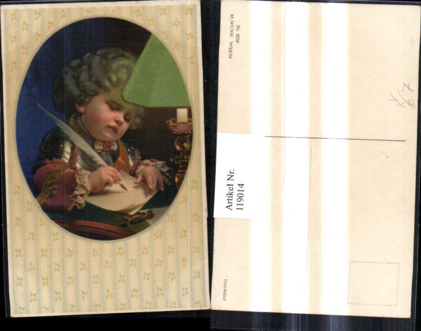 119014,M. Munk Vienne 1120 Künstler Ak Kind Junge Bub schreibt m. Feder Brief