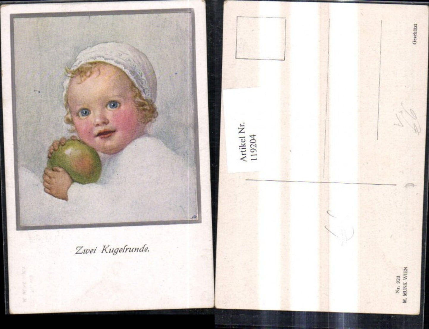 119204,M. Munk Vienne 923 Künstler Ak Baby Kleinkind m. Ball Apfel Zwei Kugelrunde