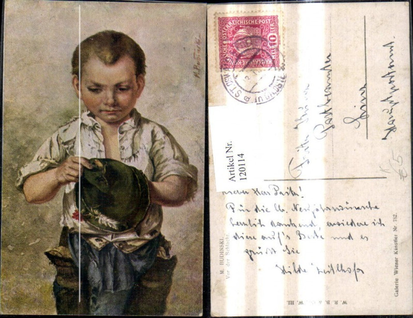 120114,Künstler Ak M. Budinski Vor d. Schlacht