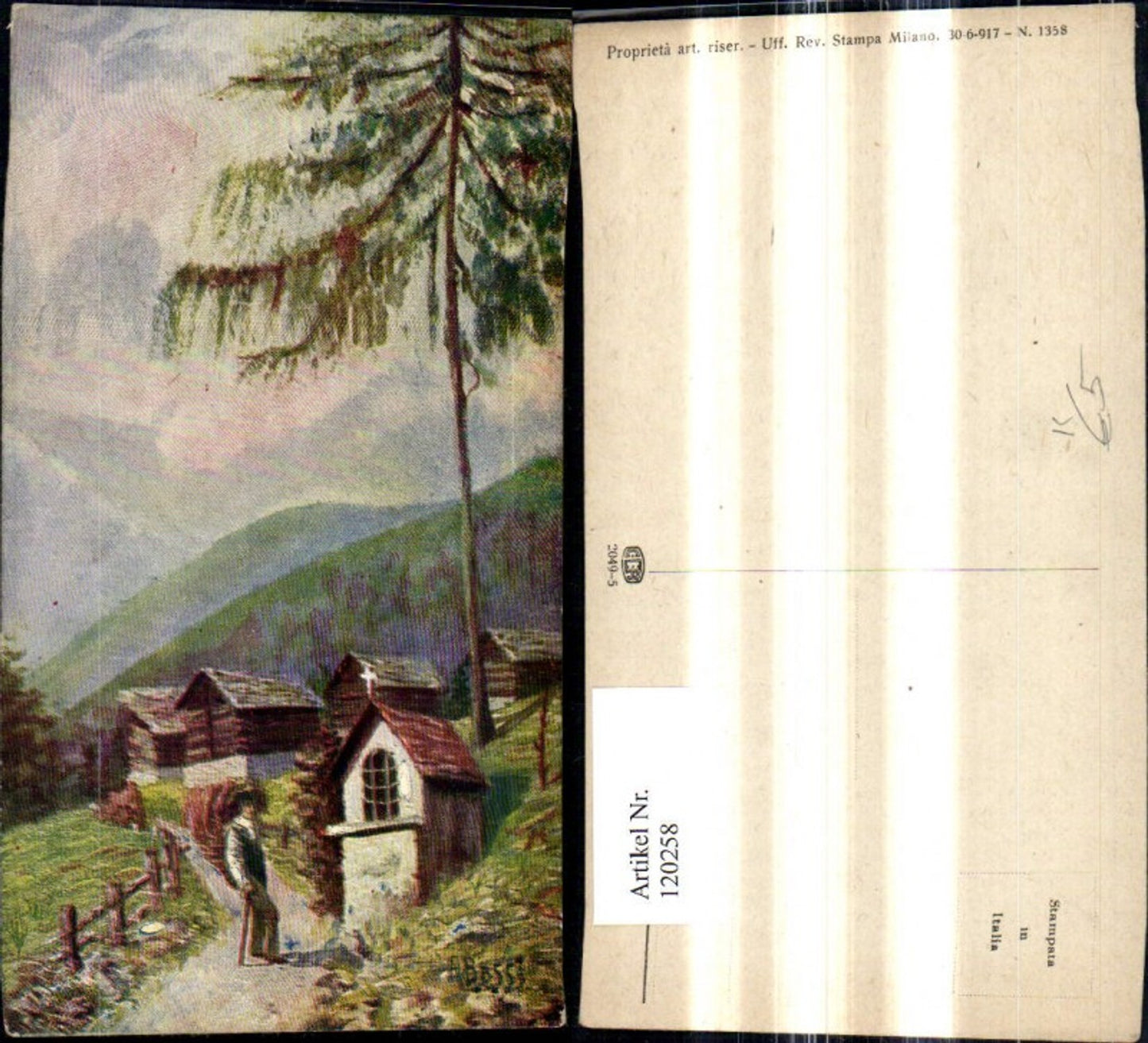 120258,Künstler Ak Abassi Mann Weg Bergdorf Bergkulisse Marterl