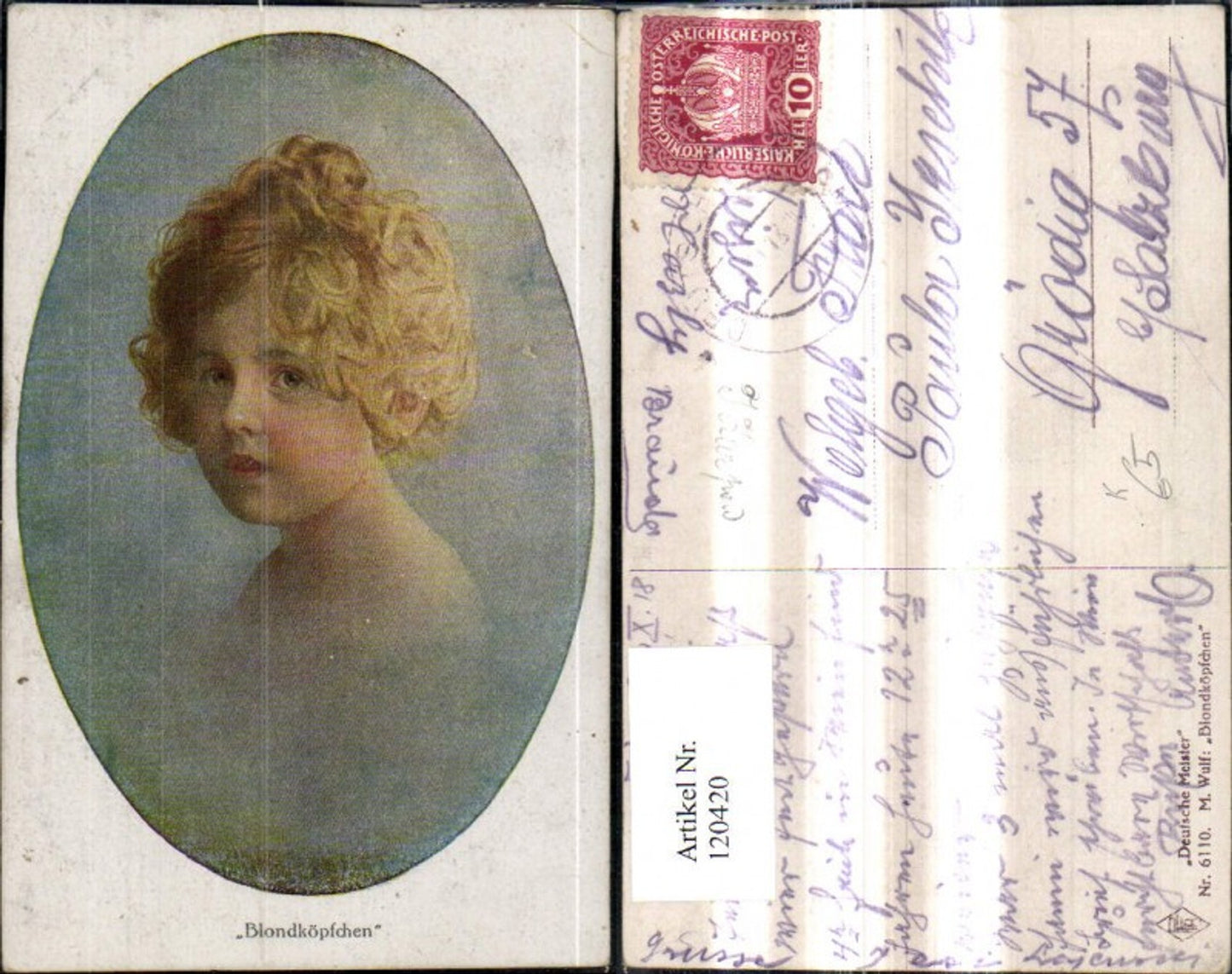 120420,Künstler Ak M. Wulf Blondköpfchen Kind Portrait Passepartout