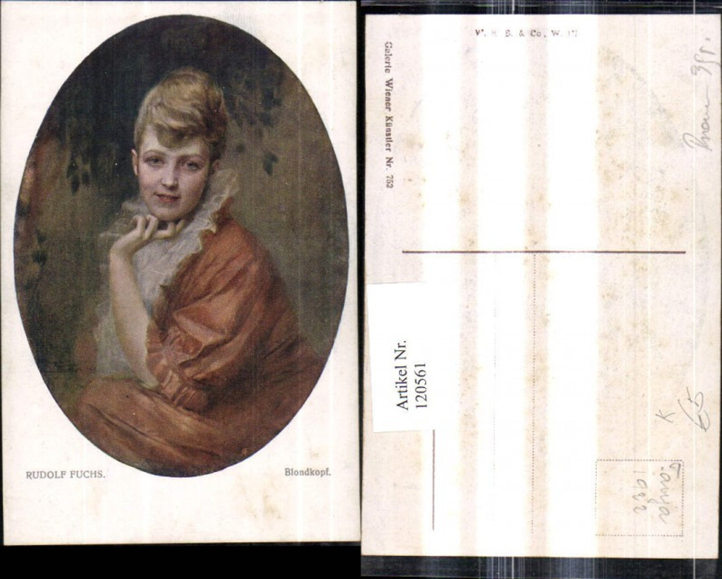 120561,Künstler Ak Rudolf Fuchs Blondkopf Frau Portrait Passepartout