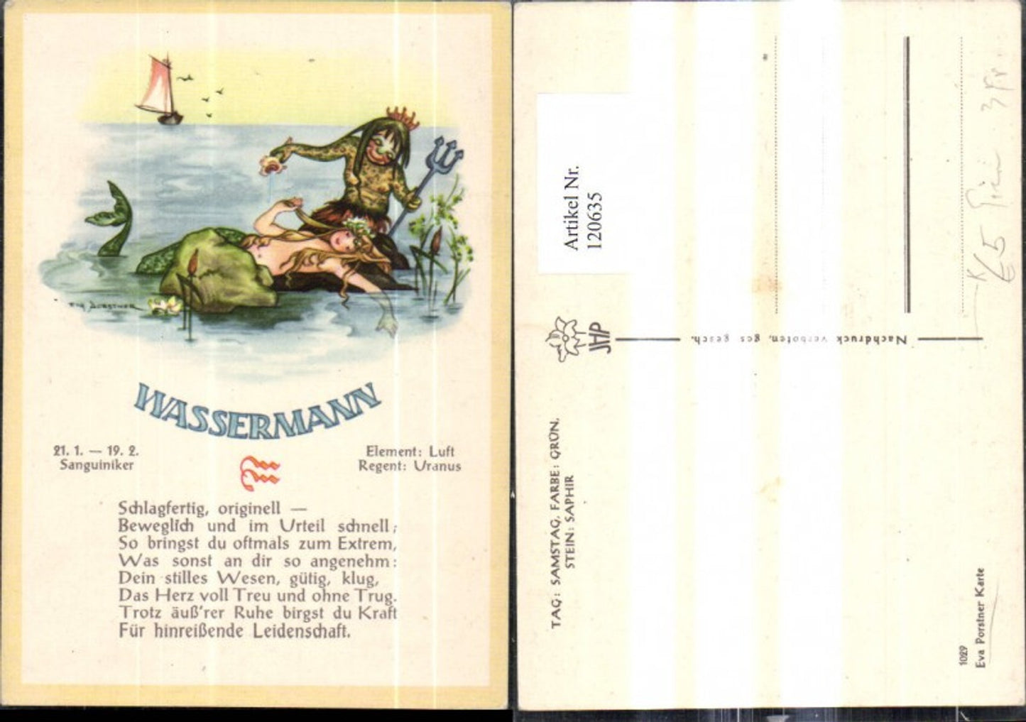 120635,Künstler Ak Eva Porstner Sternzeichen Wassermann Spruch Text