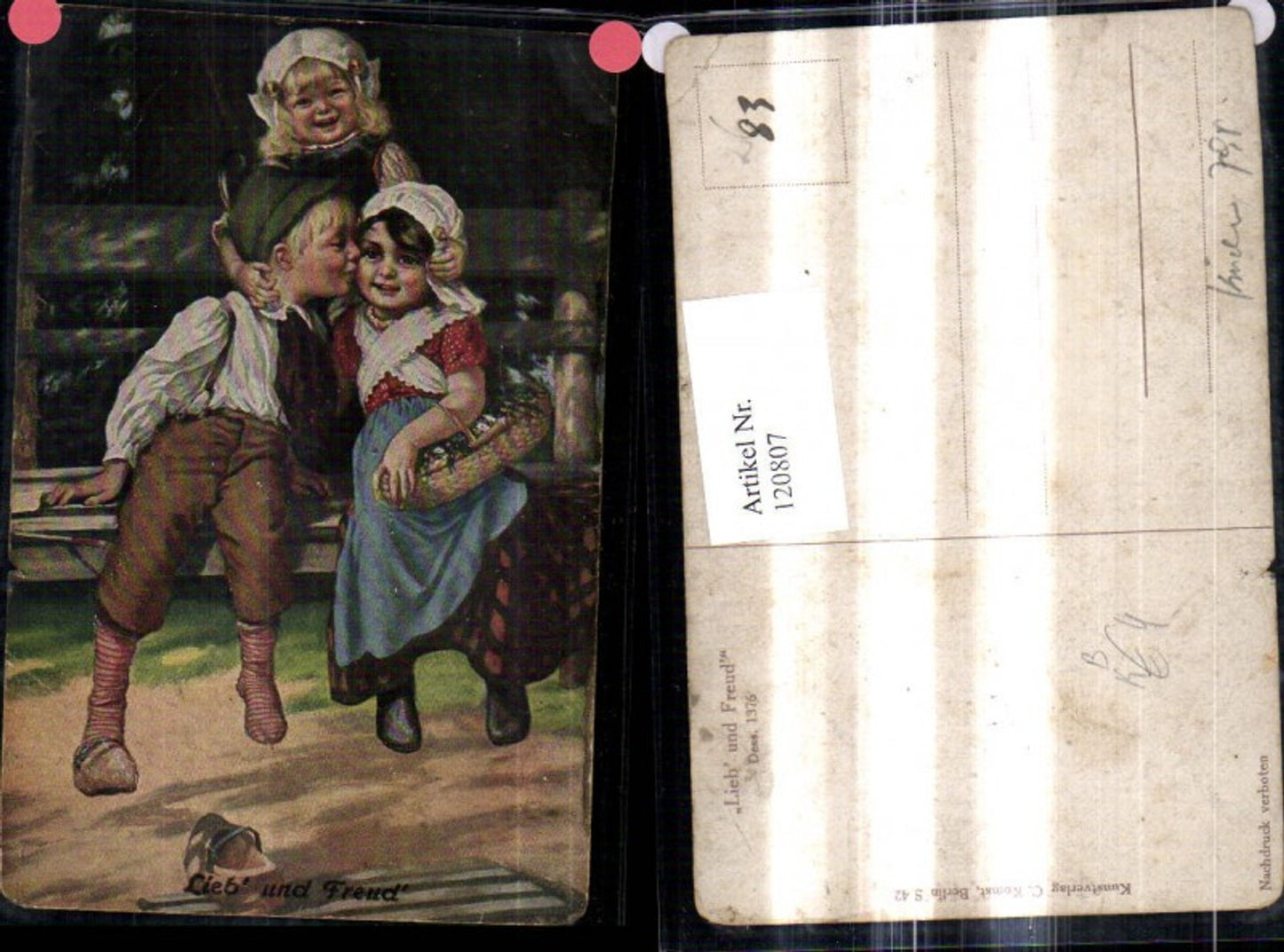 120807,Künstler Ak Lieb u. Freud Kinder Wangenkuß