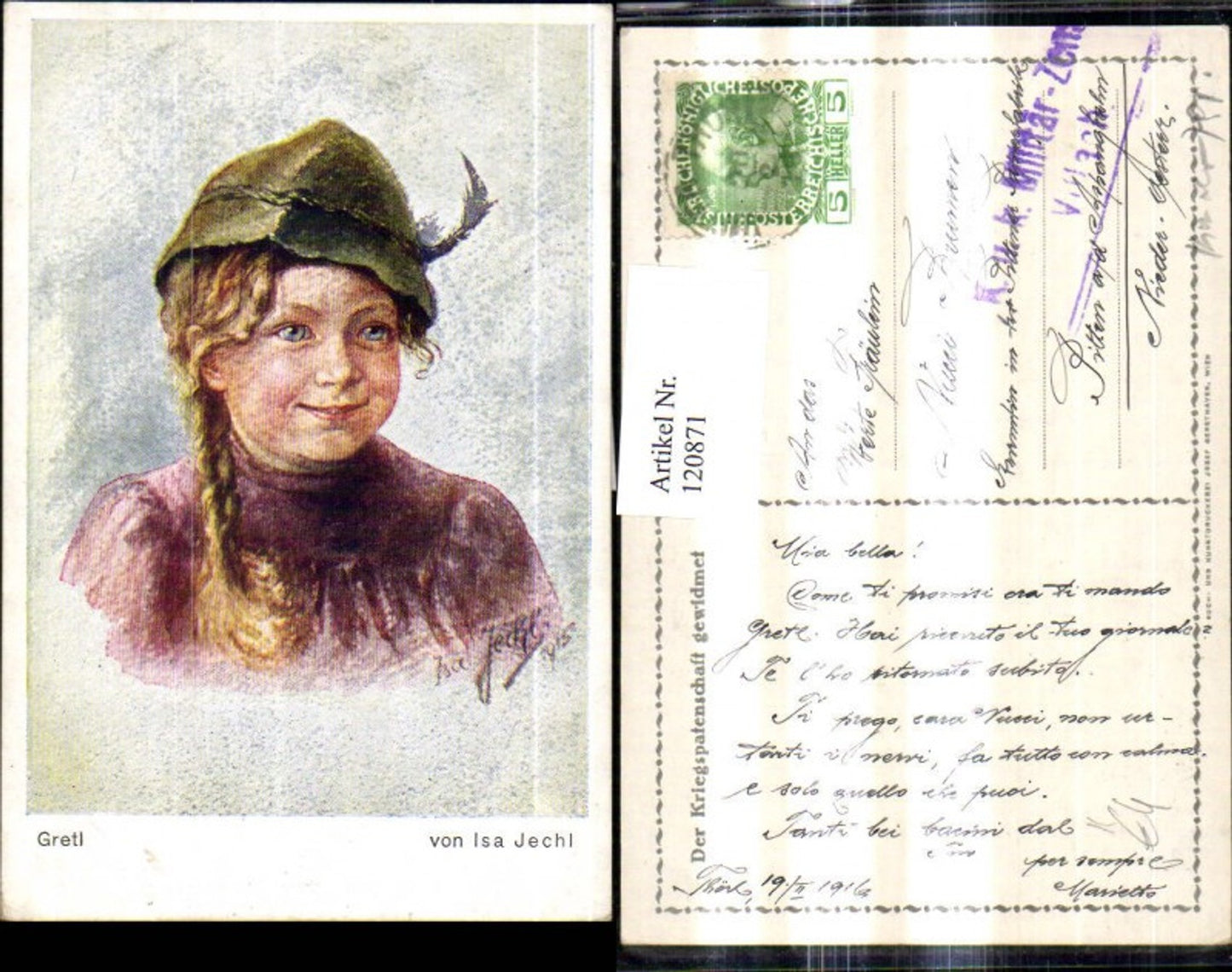120871,Künstler Ak Isa Jechl Gretl m. Tirolerhut