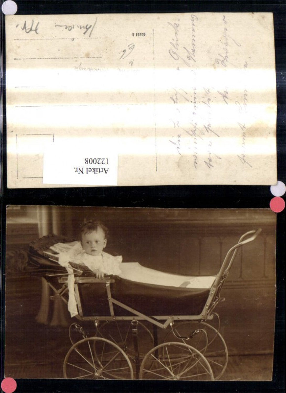 122008,Foto Ak Kind i. antiken Kinderwagen