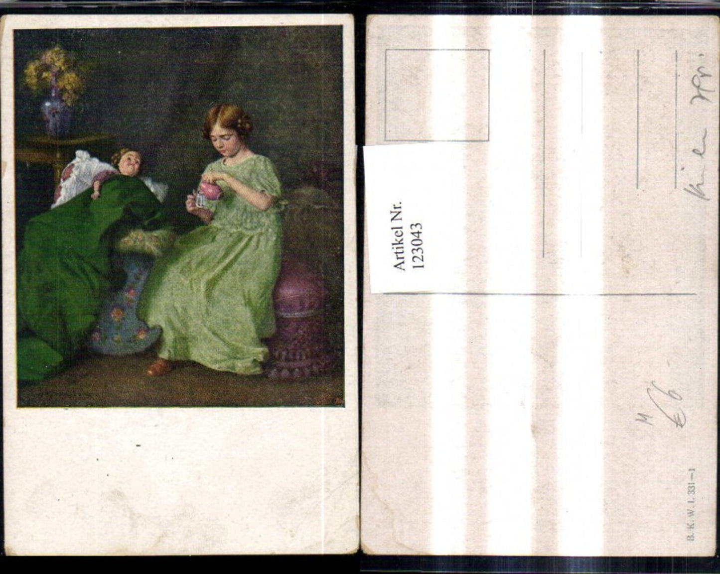 123043,Künstler Ak Mädchen m. Puppe Kaffeekanne Tasse Spielzeug