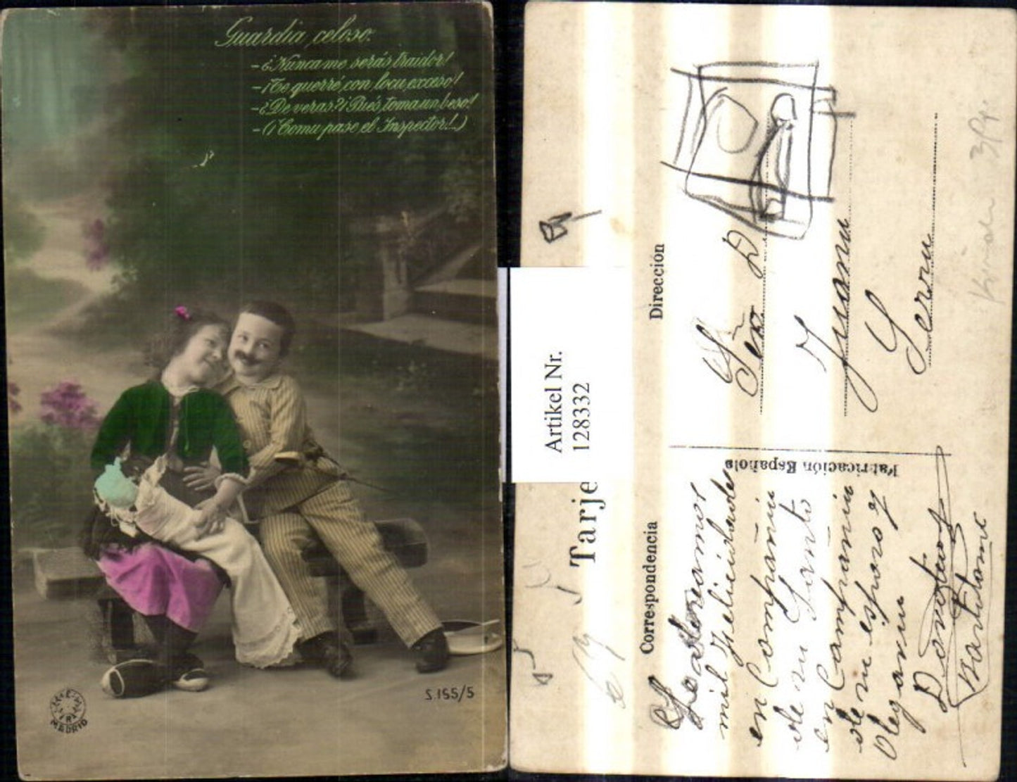 128332,Kinder als Erwachsene Bub m. Bart Spielen Familie Puppe als Baby Spruch Text