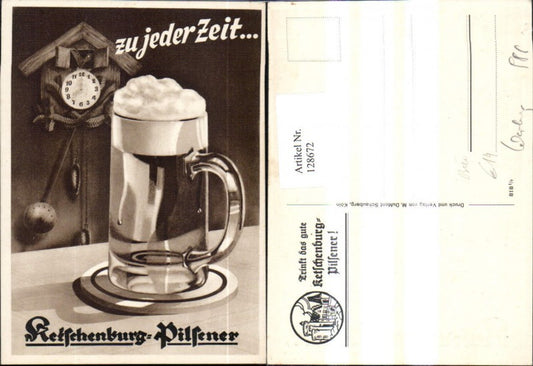 128672,Reklame Bier Ketschenburger Pilsener Bierglas Krug Kuckucksuhr