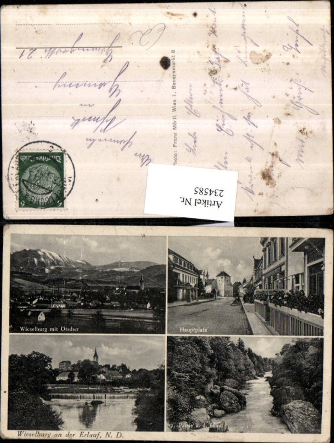234585,Wieselburg an d. Erlauf Totale m. Ötscher Hauptplatz Partie an d. Erlauf Mehrbildkarte