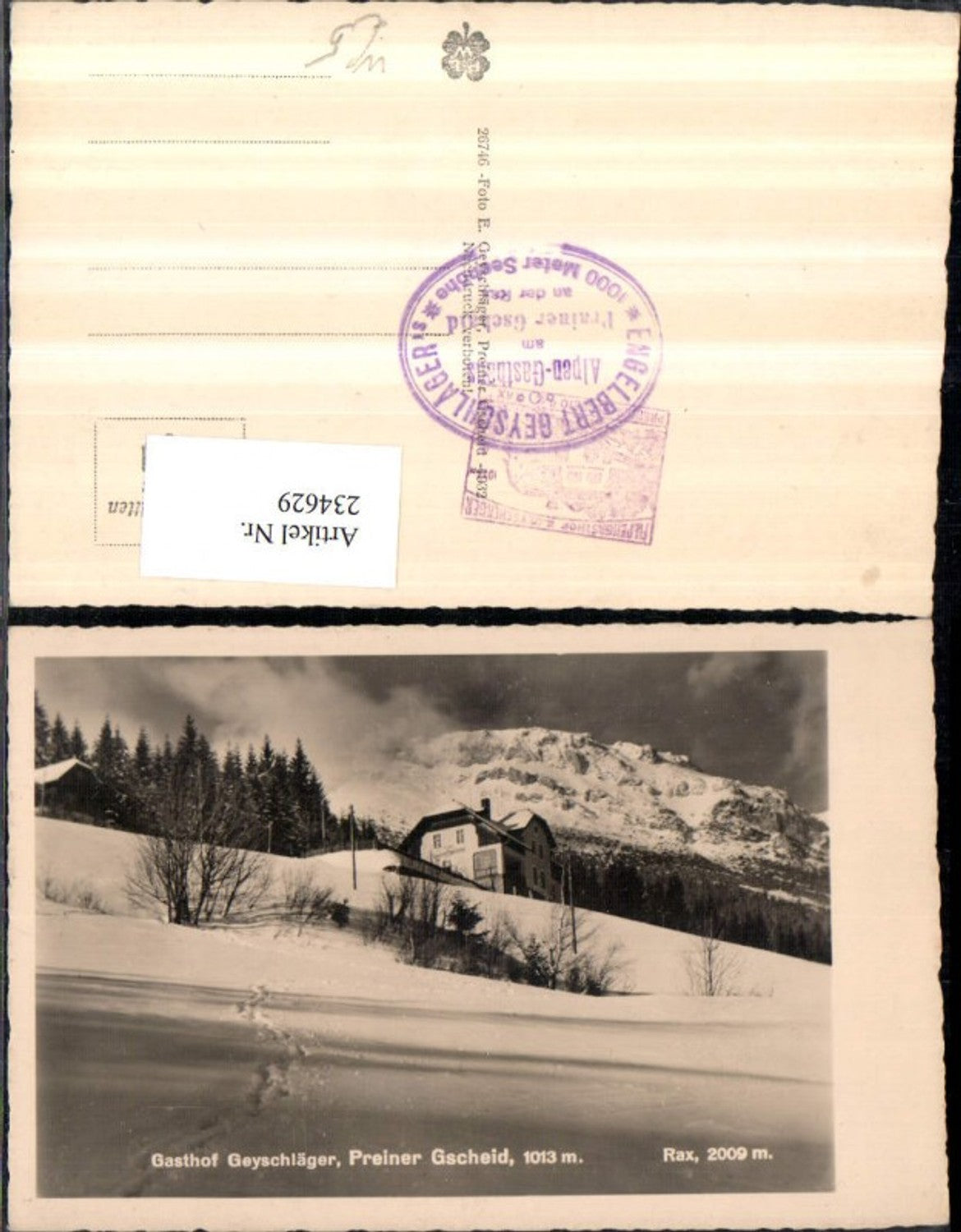 234629,Gasthof Geyschläger Preiner Gscheid m. Rax b. Prein Winterbild