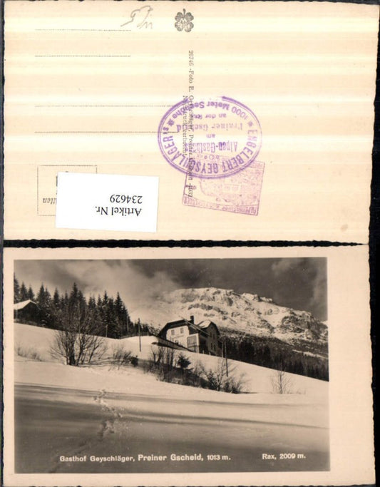 234629,Gasthof Geyschläger Preiner Gscheid m. Rax b. Prein Winterbild
