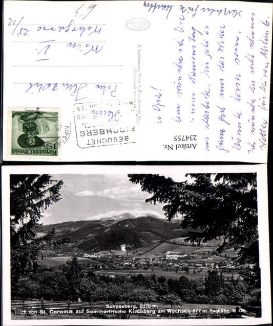 234755,Blick v. St. Corona auf Kirchberg am Wechsel Totale m. Schneeberg