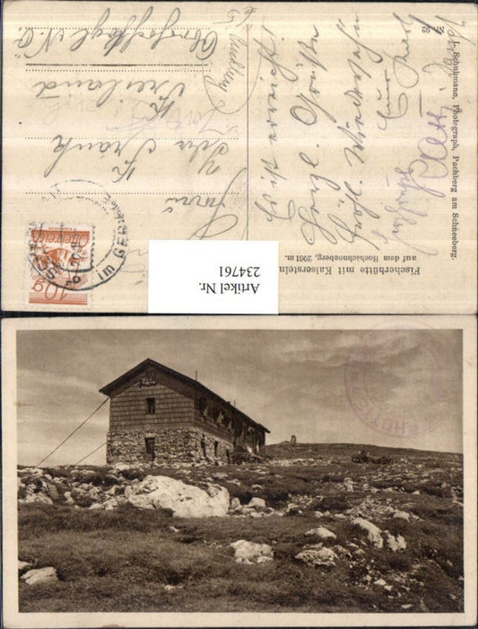 234761,Fischerhütte Berghütte m. Kaiserstein auf d. Hochschneeberg b. Puchberg