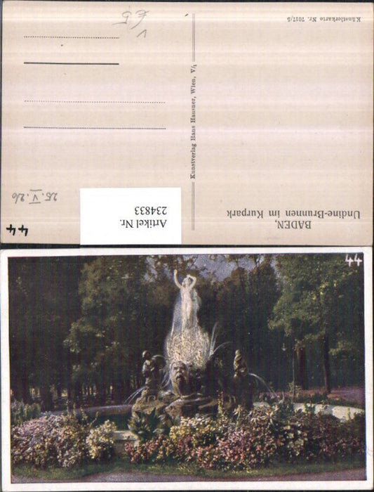 234833,Künstler AK Baden b. Wien Undine-Brunnen im Kurpark pub Hans Hausner 7017/5
