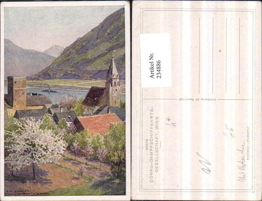 234886,Künstler AK Rud. Schmidt Schwallenbach an d. Donau Teilansicht