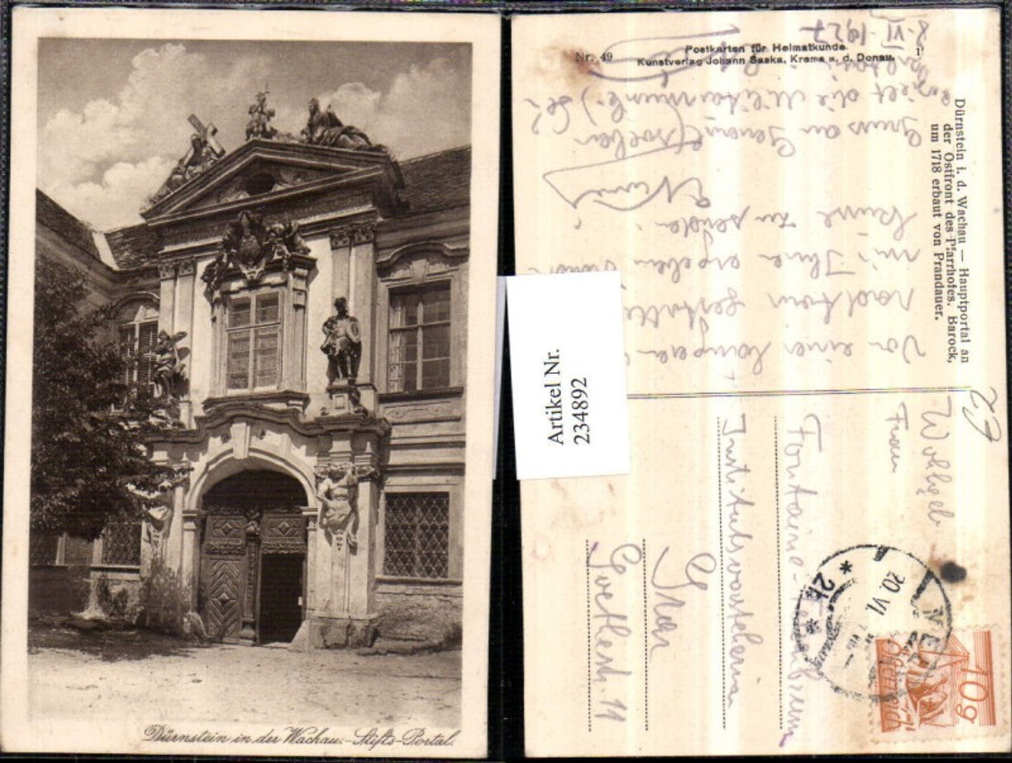 234892,Dürnstein in d. Wachau Hauptportal an d. Ostfornt d. Pfarrhofes