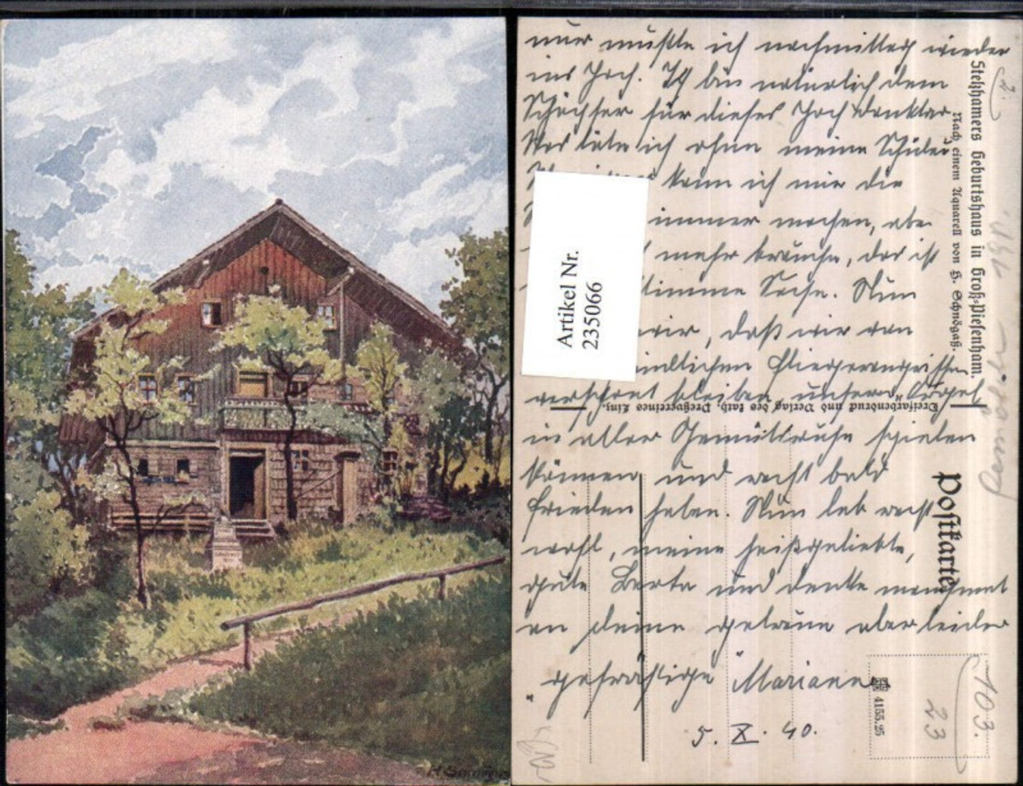 235066,Künstler AK H. Schnögaß Stelzhamers Geburtshaus in Großpiesenham