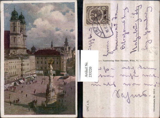 235220,Linz an d. Donau Franz-Josef-Platz Pestsäule Kirche Geschäfte pub Hans Hausner 7007/2