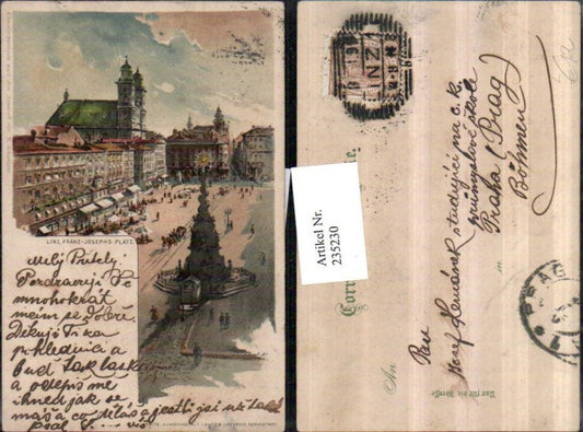 235230,Litho AK Linz an d. Donau Franz-Josef-Platz Pestsäule Markt