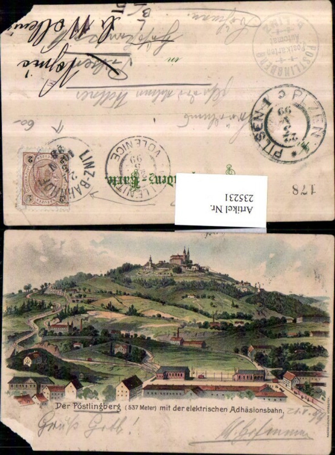 235231,Litho AK Linz an d. Donau Pöstlingberg m. d. Elektrischen Adhäsionsbahn