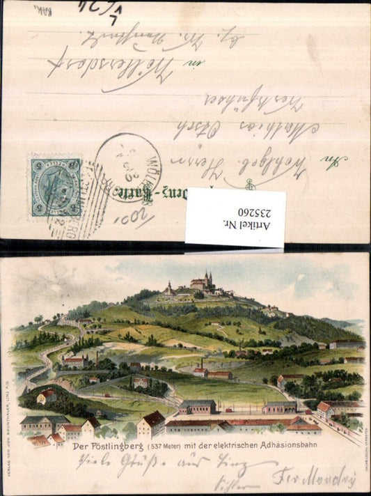 235260,Litho AK Linz an d. Donau Pöstlingberg m. d. Elektrischen Adhäsionsbahn pub Johann Brunthaler