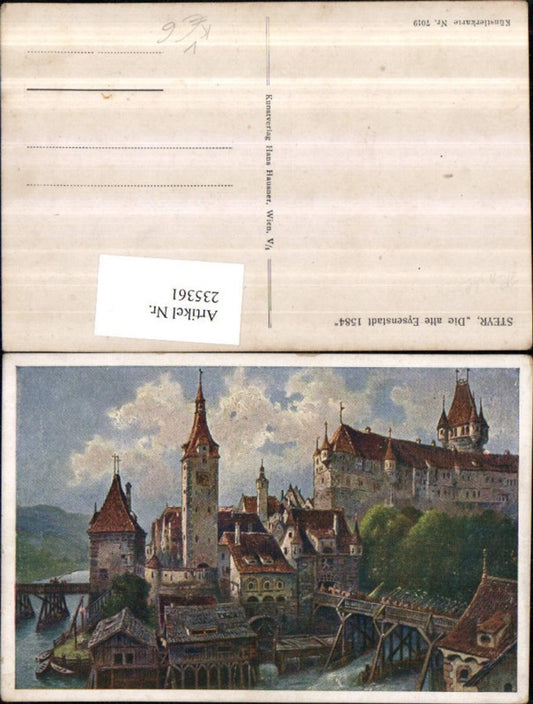 235361,Künstler AK Steyr Teilansicht Burg Schloss pub Hans Hausner 7019