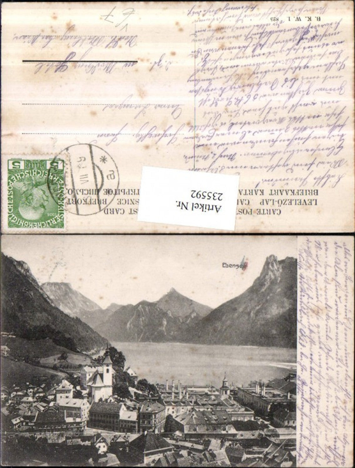 235592,Ebensee Teilansicht pub Brüder Kohn B.K.W.I. 825