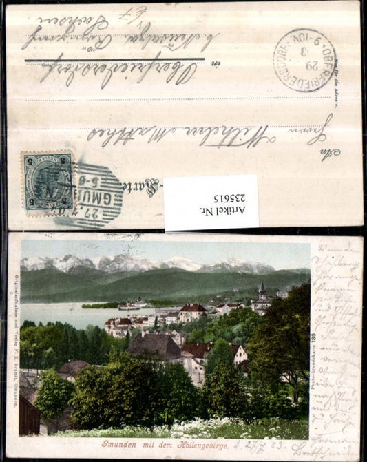 235615,Gmunden Teilansicht  m. d. Höllengebirge pub F. E. Brandt 180