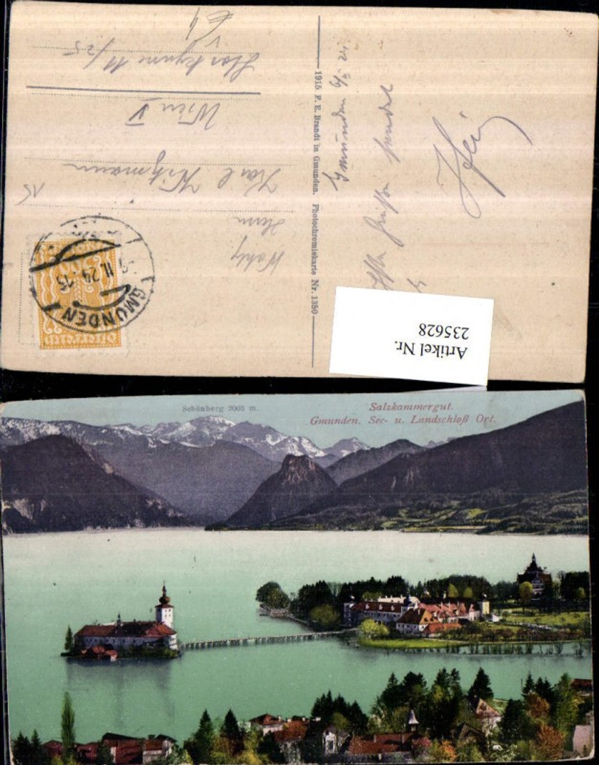235628,Gmunden Teilansicht See- und Landschloss Orth geg. Schönberg pub F. E. Brandt 1350