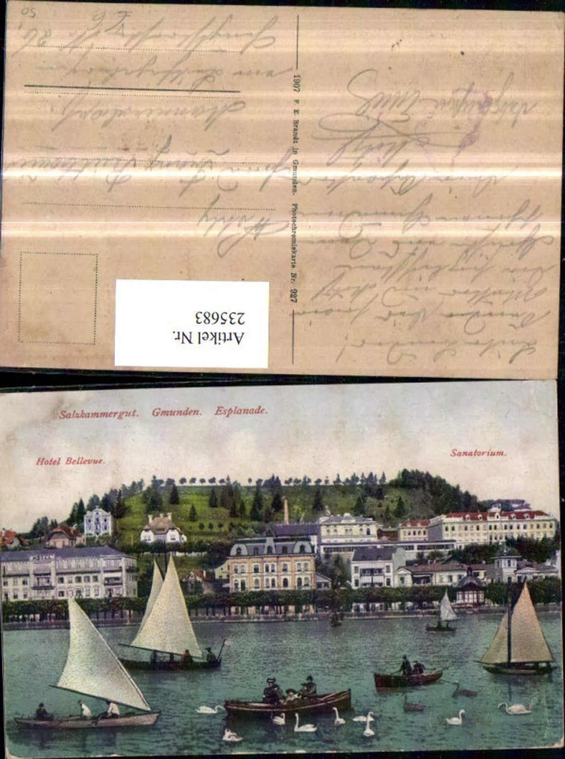 235683,Gmunden Esplanade Hotel Bellevue Sanatorium Segelboote pub F. E. Brandt 927