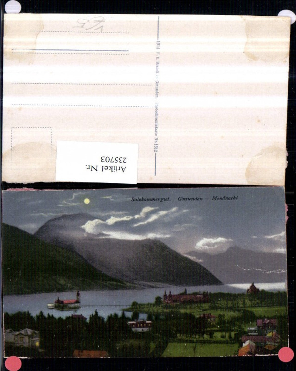 235703,Gmunden Teilansicht Schloss Orth b. Mondschein Vollmond pub F. E. Brandt 1312