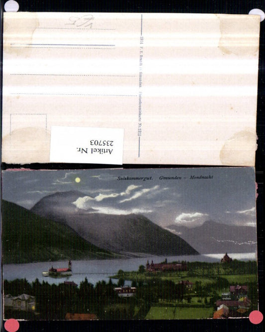 235703,Gmunden Teilansicht Schloss Orth b. Mondschein Vollmond pub F. E. Brandt 1312