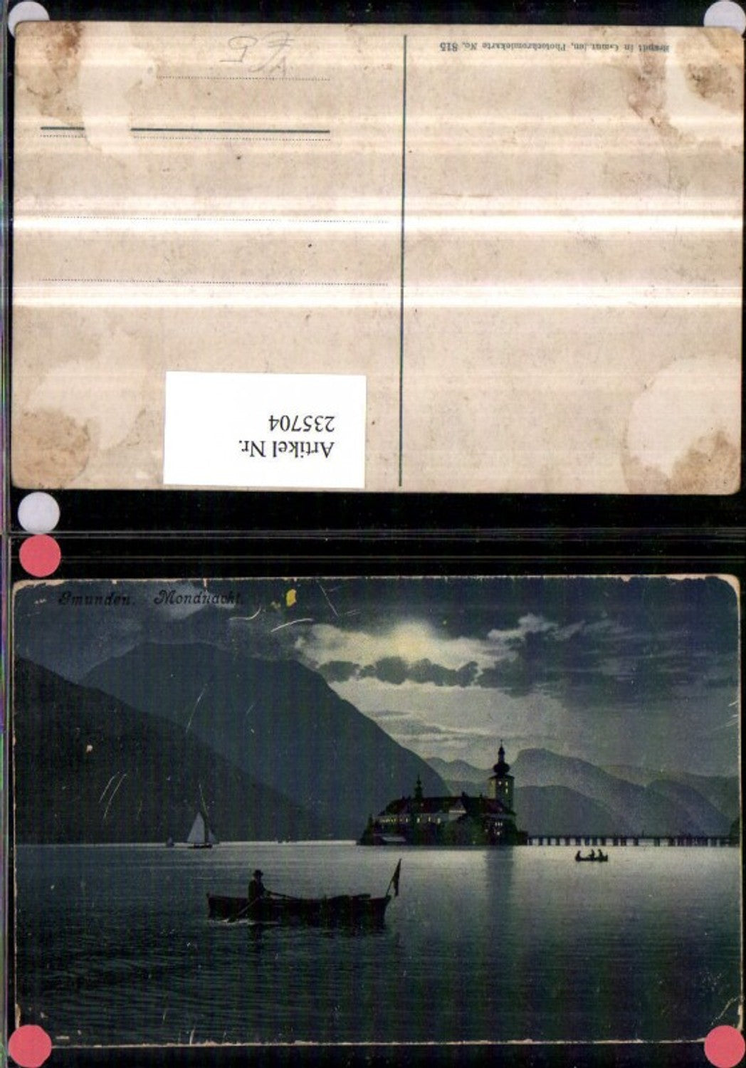235704,Gmunden Schloss Orth b. Nacht Mondnacht Ruderboot pub F. E. Brandt 815