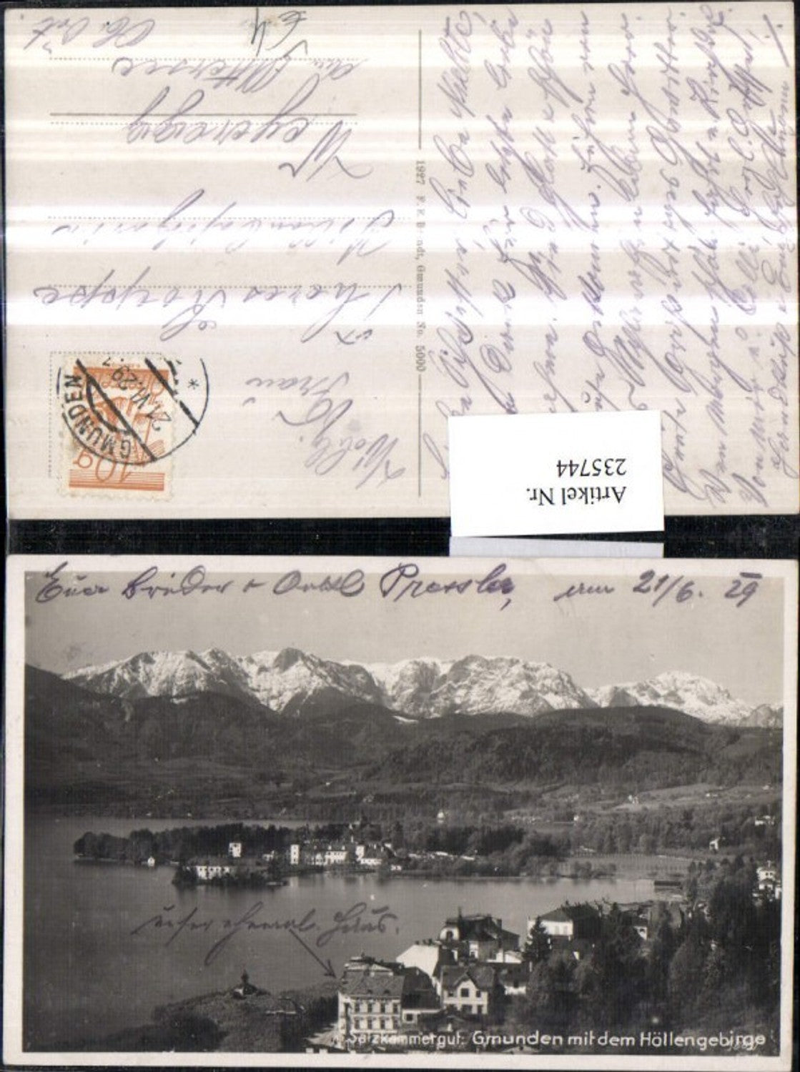 235744,Gmunden Teilansicht m. d. Höllengebirge pub F. E. Brandt 5000