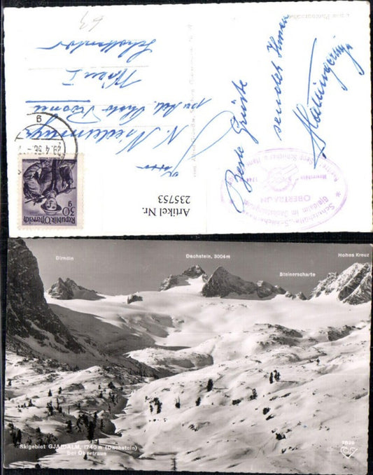 235753,Gjaidalm b. Obertraun m. Dirndln Dachstein Steinerscharte Hohes Kreuz Winterbild pub Cosy 7529