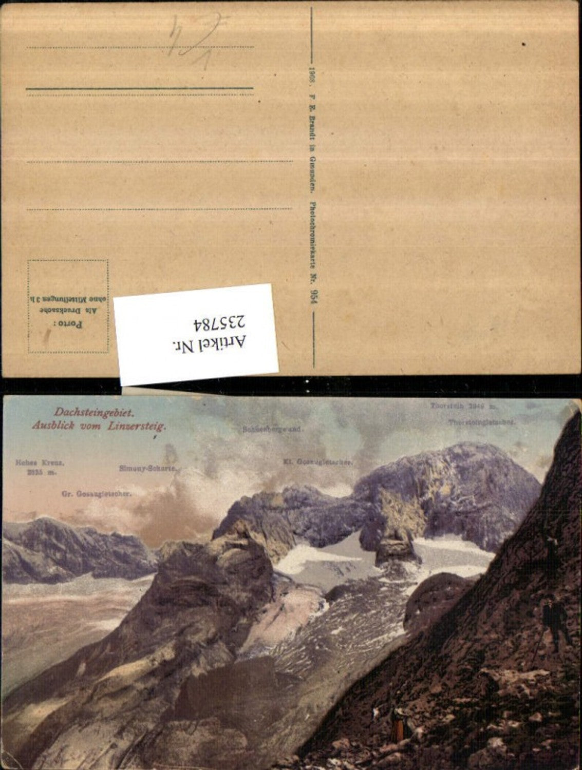235784,Dachsteingebiet Ausblick v. Linzersteig auf Schneebergwand Simony-Scharte pub F. E. Brandt 954