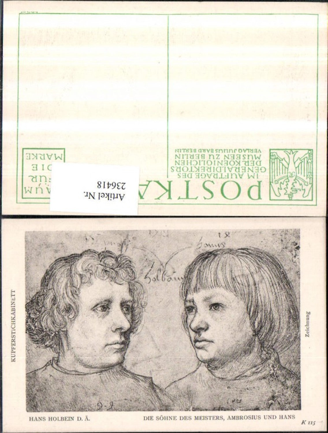 236418,Kupferstichkabinett 115 Hans Holbein Die Söhne des Meisters Ambrosius u. Hans