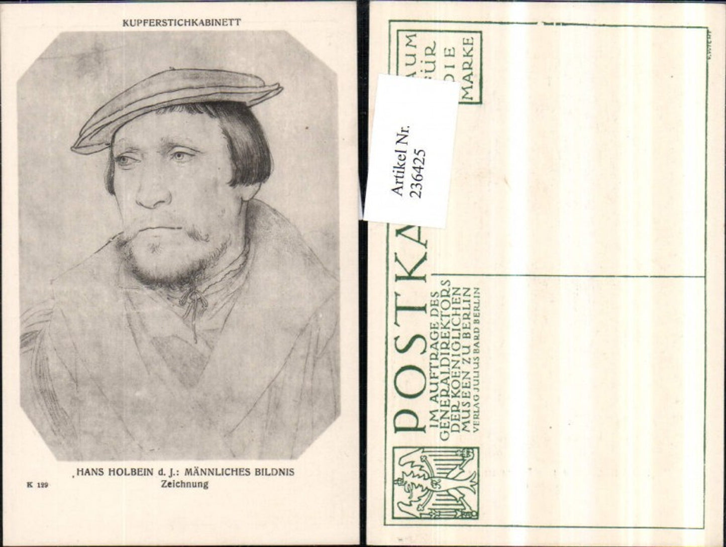 236425,Kupferstichkabinett 129 Hans Holbein Männliches Bildnis Portrait