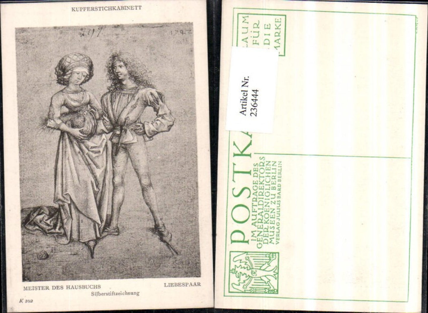 236444,Kupferstichkabinett 102 Meister des Hausbuchs Liebespaar Liebe