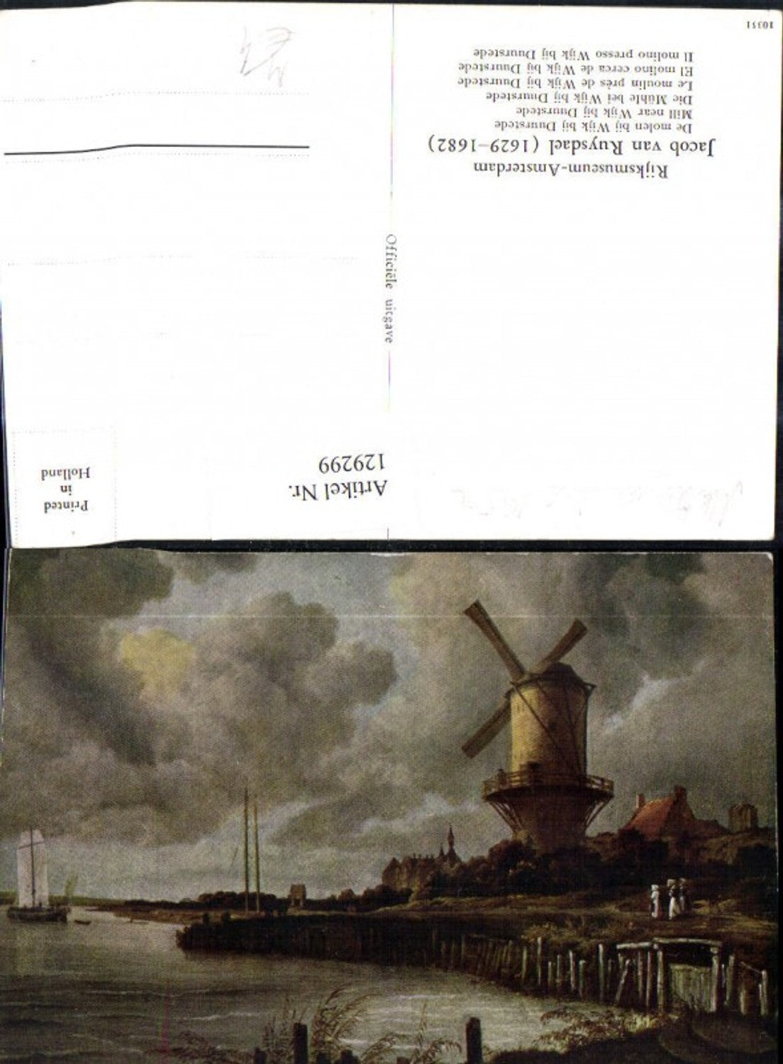 129299,Künstler Ak Jacob van Ruysdael Die Mühle b. Wijk bij Duurstede Windmühle