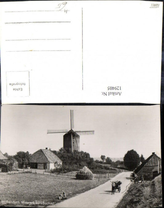 129405,Foto Ak Hollandsch Molen Landschap Windmühle Strasse Bauer m. Karren Kinder