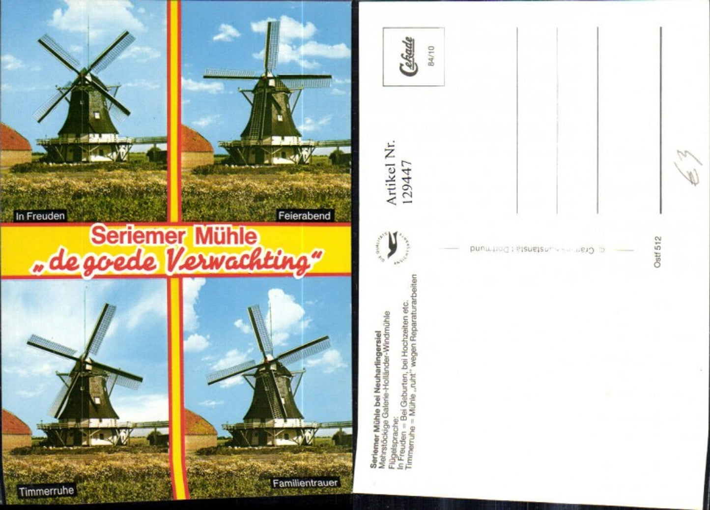 129447,Mehrbild Ak Seriemer Mühle b. Neuharlingersiel Mehrstöckige Galerie Holländer Windmühle Flügelsprache