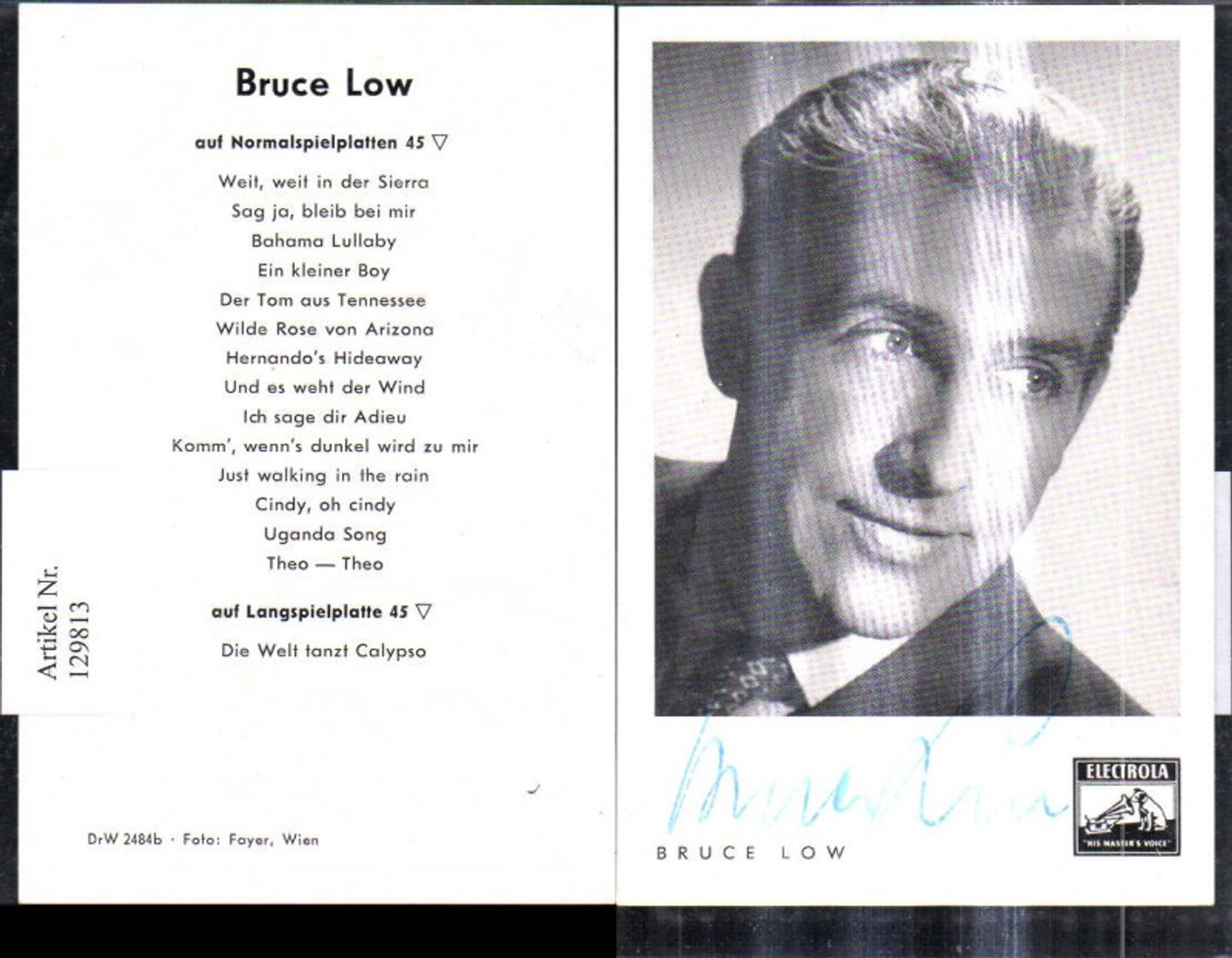 129813,Bruce Low Sänger Schauspieler Autogramm poub Eletrola