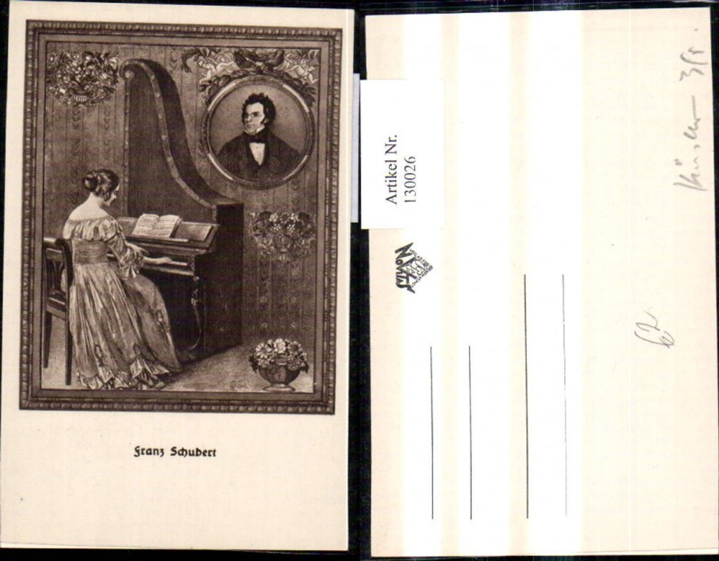 130026,Künstler Ak Franz Schubert Komponist Frau a. Klavier
