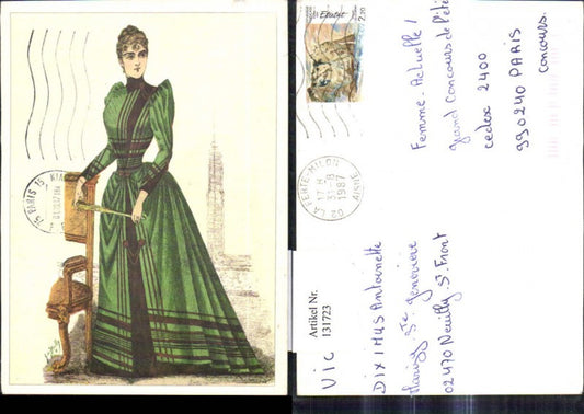 131723,Repro Jugendstil Billy Frau Kleid Fächer