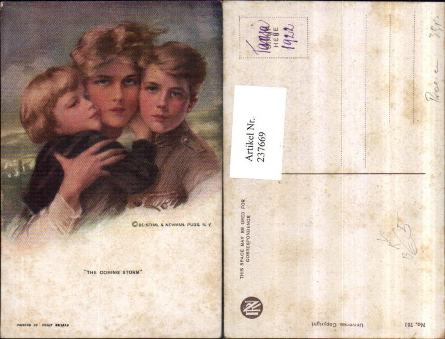 237669,Reinthal & Newman 761 Künstler Philip Boileau The coming Storm Frau m. Kinder