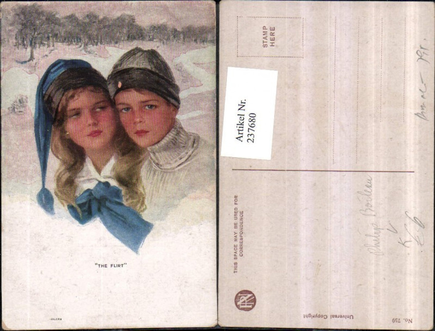 237680, Reinthal &amp; Newman 759 Artist Philip Boileau The Flirt Children with Bonnets