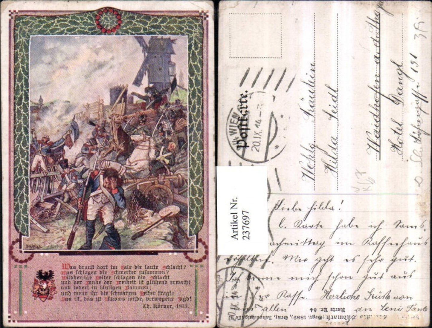 237697, Verein Südmark 54 Artist T. Welzl Soldiers War Rifles Windmill Text